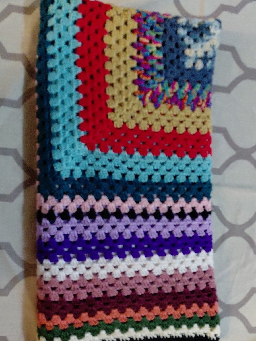 Colorful Hand-Crocheted Granny Square Blanket